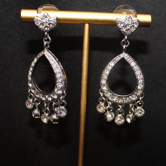 Silver CZ Chandelier Pierced Earrings - Picture 6 of 13